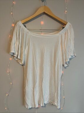 LOFT White Off-Shoulder Flutter Sleeve Tunic